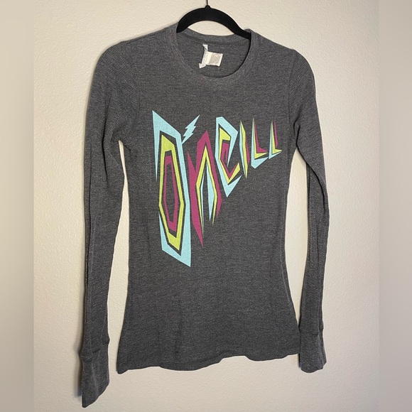 O’Neill Gray Long Sleeve Waffle-Knit Graphic Tee - Picture 1 of 4